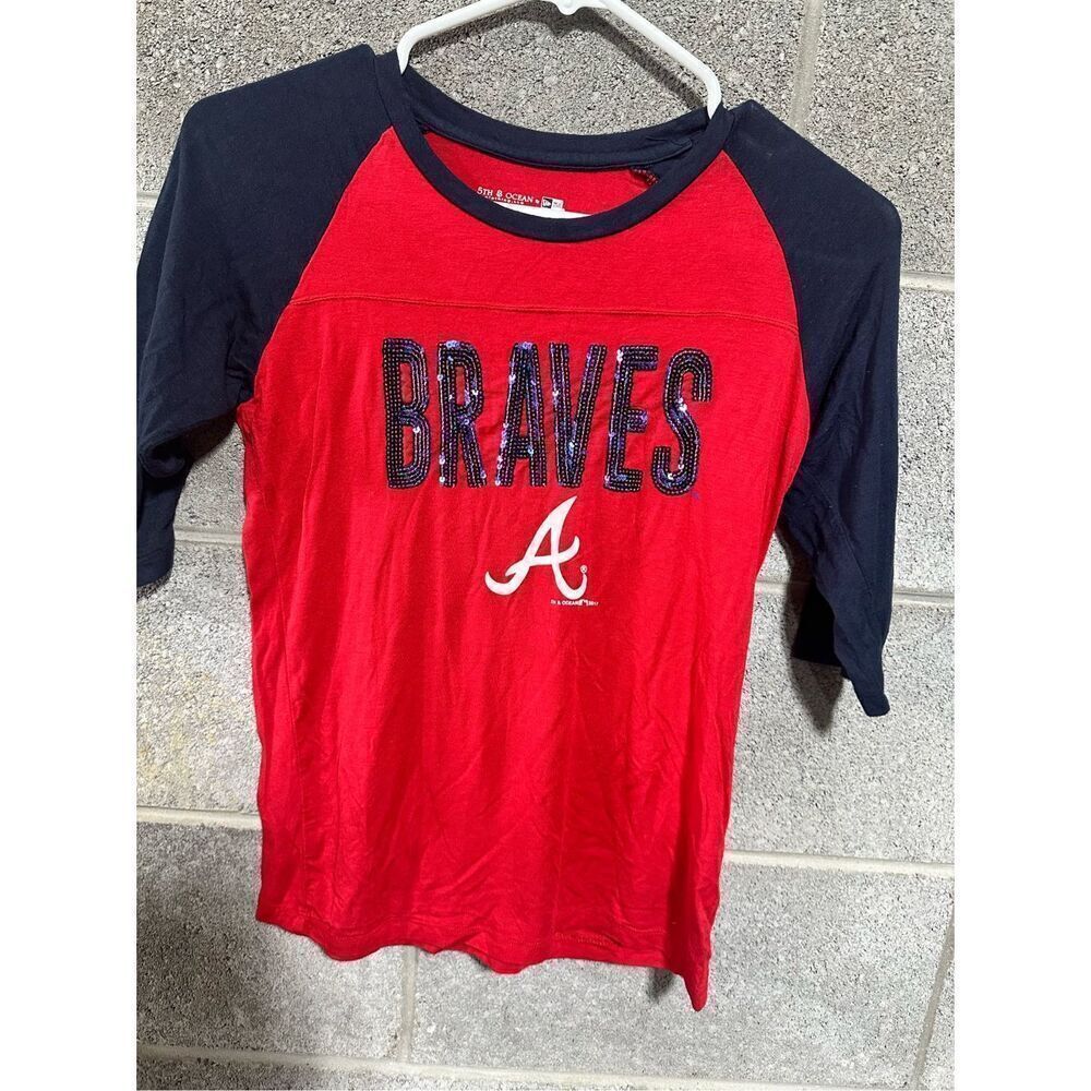 5Th & Ocean by Clothing LLC Antlanta Braves Top Red Blue Sequins Size 10/12